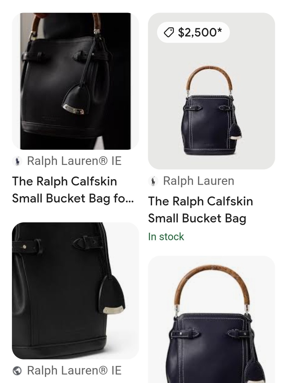 Ralph Lauren Navy Calfskin Mini Bucket Bag with Tan Handle